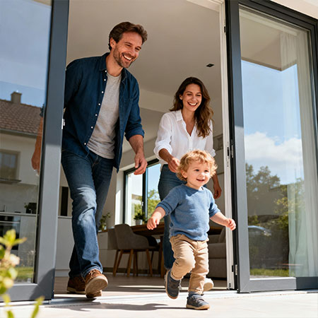 Junge Familie ist glücklich in Ihrem neuen Zuhause