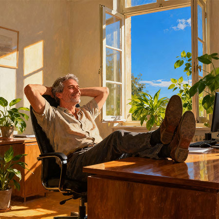 Zufriedener Immobilieninvestor in seinem Büro