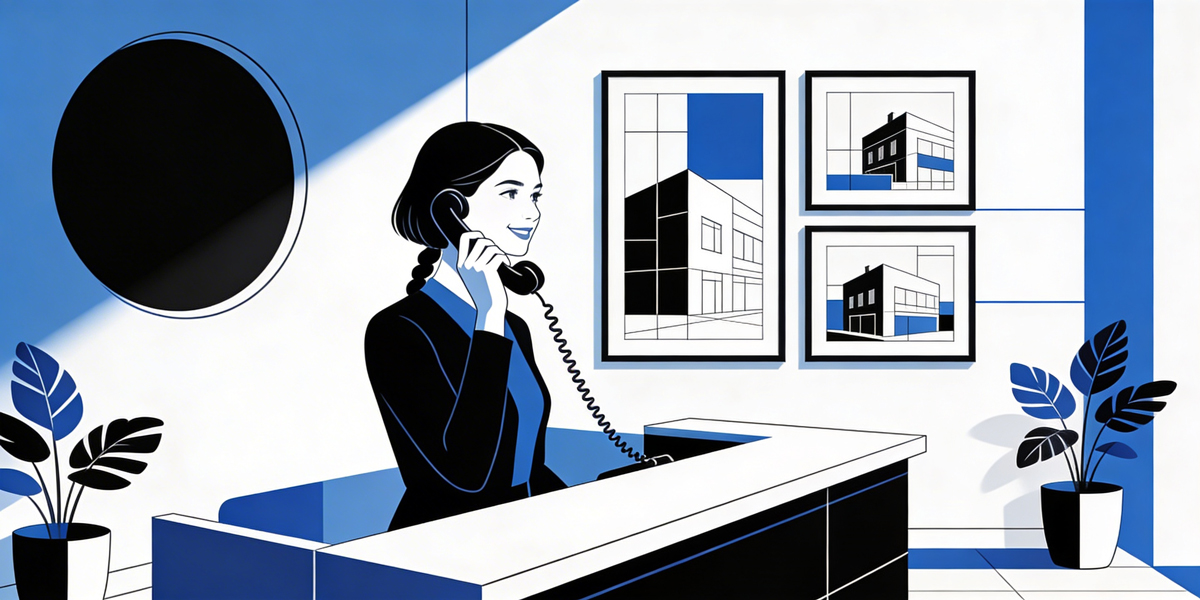 Immer in Kontakt Rezeptionistin in einer Immobilien-Agentur (Illustration)