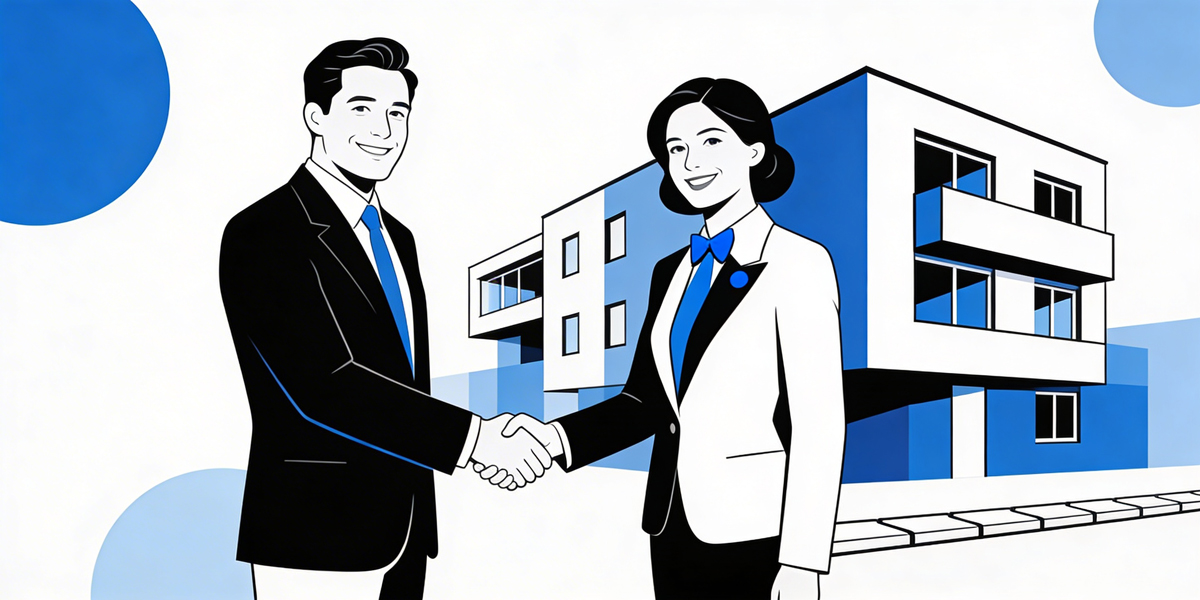 Partnerschaftlich ans Ziel Köuferin und Immobilienmakler geben sich die Hand (Illustration)